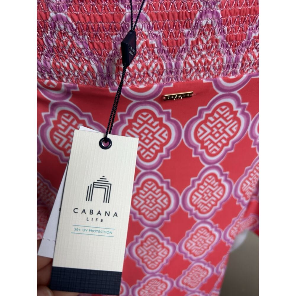 Cabana Life NWT Coral Geo Off Shoulder Tunic Dress Tassel Hem UPF 50 Beach M - Picture 4 of 12